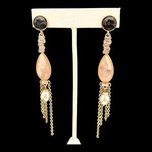 New Zaxie by Stephanie Taylor Earrings Howlite Rose Quartz Crystal Pearl - 8E
